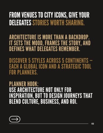 Architecture: The Strategic Tool for Blending Culture, Business, and ROI Text block arguing that architecture is a strategic MICE planning tool that blends culture, business, and ROI.