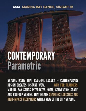 Marina Bay Sands: Contemporary Design for Seamless, High-Impact MICE Events Marina Bay Sands hotel and convention center in Singapore with the integrated rooftop Skypark.